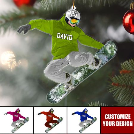 Personalized Snowboarding Athletes Skis Christmas Ornament